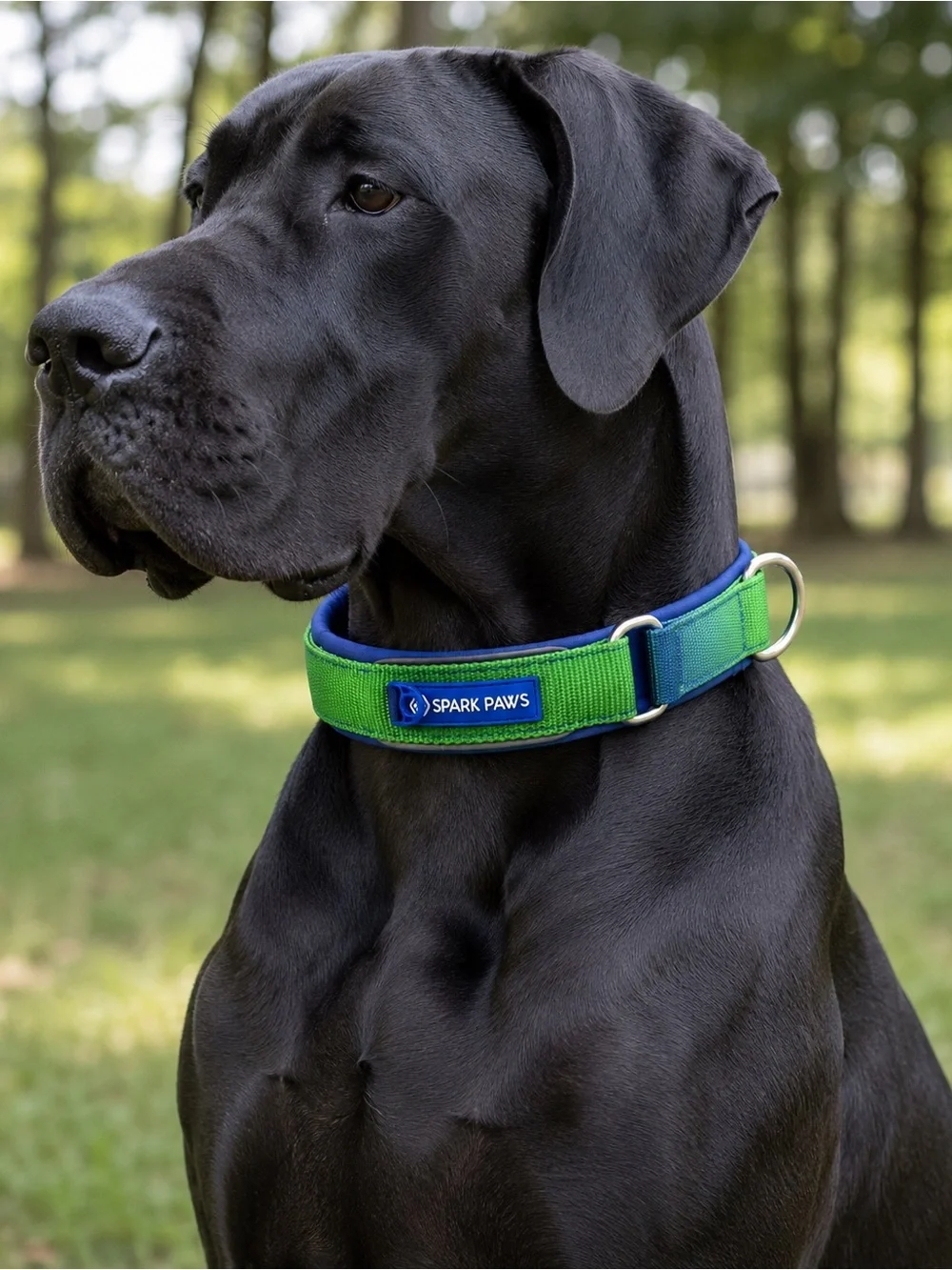 Spark Paws XXL Padded Dog Collar | Reflective | LIME WAVE | Heavy Duty SZ E